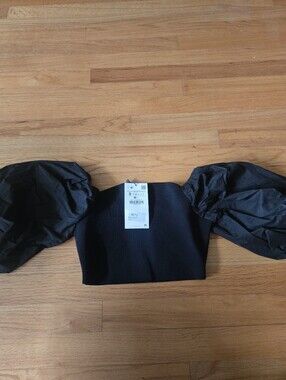 Women’s Black Puff-Sleeve Crop Top - Zara